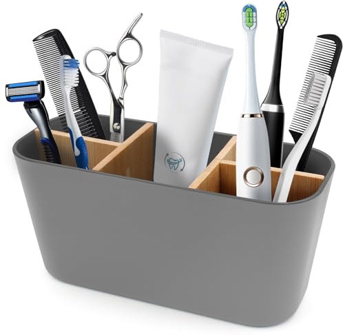 Zahnbürsten-Halter, Kunststoff Toothbrush Holder, 5 Fächer Badezimmer Organizer für Bad Büro Familie (Grau)
