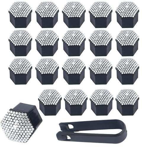 SYSUII 19mm Auto Radschraubenkappen, 20 Stück Radmutternkappen Mit Entfernung Werkzeug Sechskant-Reifen Bling Diamant Muttern-abdeckungen Radbolzen Kappen Rad Mutter Cap Radbolzen Schutz Cover-Weiß