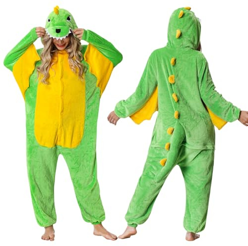 Aragallant Unisex Drachen Pyjama Erwachsene, Tier Onesie Kostüm, Dino Faschingskostüme für Damen Herren, Unisex Dinosaurier Tier Jumpsuit Kostüm für Karneval Cosplay Pretend Play, Dino Nachtwäsche