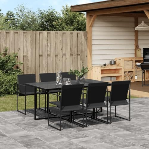 Homgoday Set da pranzo per giardino 7 pezzi textilene nero, sedia tavolo cucina esterno terrazza patio balcone mobili
