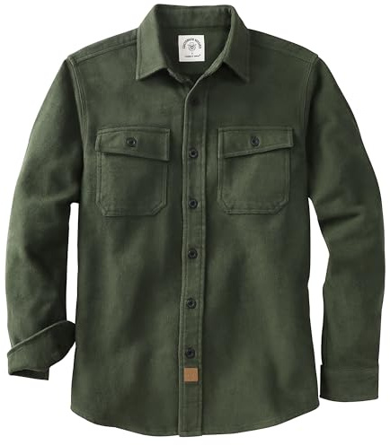 Dubinik® 13oz Extra tungvikt flanellskjorta för män, långärmad, herr rutig knappnedskuren skjorta, vintage, 100% bomull, Olive Drab, XL