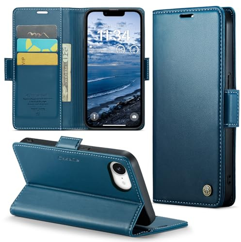 Rerzoiro fodral för Apple iPhone 16e, premium PU-läder telefonfodral med RFID-blockering, ställ, kortplats, magnetiskt skydd, flip bok plånboksfodral för iPhone 16e, Blå
