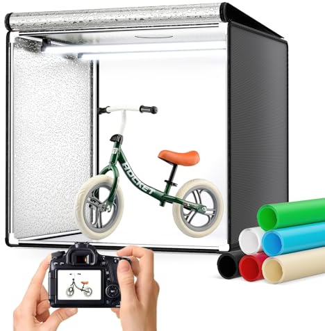 Caja de luz Fotografía 50x50x50CM, Caja de luz para Fotografía con Soporte, Brillo Ajustable 0-100% Estudio Fotográfico Equipada con 126 Cuentas LED Giratorias de 360°
