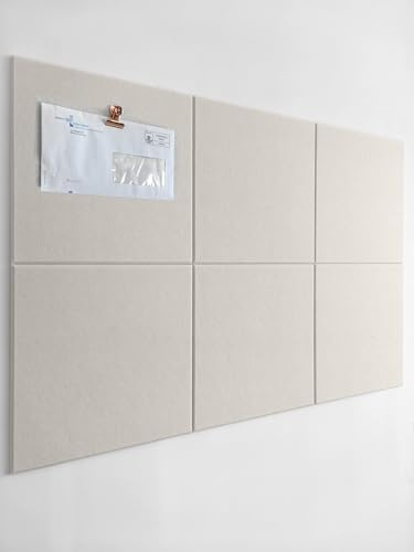 DECORETTA 6 Stück Filzpinnwand Selbstklebend (30x30 cm), Quadratische Pinnwand Ohne Bohren, Korkwand Alternative Filzboard für Büro & Klassenzimmer – Beige