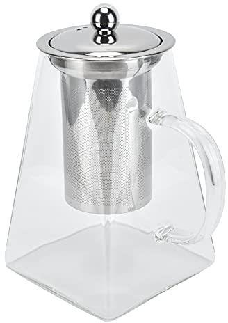 Té de té con Infusores para Suelto, Tetera de Vidrio Transparente Vidrio con 304 Tetera Malla Malla Acero Inoxidable Colador para Uso Oficina, Sala Estar, (950 ml)