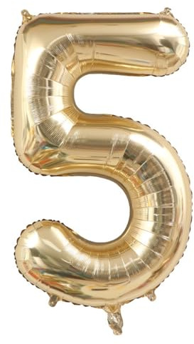 Alaoo Luftballon 5 Geburtstag Zahl, 40 Zoll Gold Creme Folienballon | Riesenzahl Ballon für Mädchen Junge Geburtstag Party Dekoration Jahrestag Dekorationen