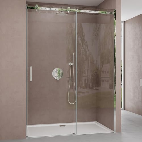 doporro Porta Doccia Scorrevole per Nicchia 145x195 cm con Soft-Close | Vetro Temperato Trasparente 8 mm Anticalcare, Profilo in Alluminio Regolabile 15 mm, Guarnizioni in PVC, Tenuta Antiacqua