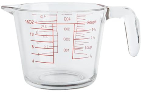 Housoutil Taza Medidora de Vidrio Grueso 500 Ml Escala Graduada Transparente para Cocina y Preparación de Leche Vaso Medidor Resistente para Uso Doméstico y Repostería