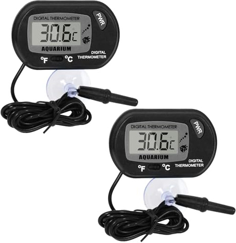 2 Pack Digital Aquarium Thermometers With Probe And Suction Cup, Large LCD Display Fish Tank Thermometer For Accurate Water Temperature Monitoring In Fish Tanks, Marine Aquariums And Reptile Habitats