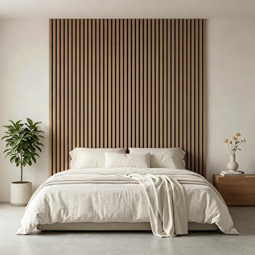 AllE quip 3D Akustikpaneele 120 x 60 x 2,2 cm, Holz Optik Paneele, Wandpaneele in Holzoptik als Schallabsorber, Panels für Wohnzimmer, Küche, Schallschutz, Studio, 4 Stück (Weißer Eiche)