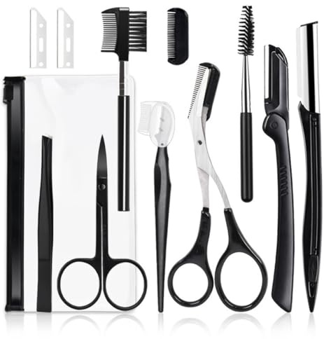 JYXNU Pinzetten Set Edelstahl, 11 Pcs für Frauen - Präzisions Pinzetten mit Reiseetui - Edelstahlpinzette für Augenbrauen mit Schere, Rasiermesser, für Eingewachsene Haare, Für Damengeschenke