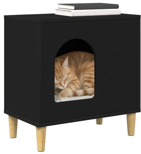 Maison pour Chat en Bois, Niche Nid Cabane pour Chat Intérieur Noir 51x30x52 cm Bois d'ingénierie
