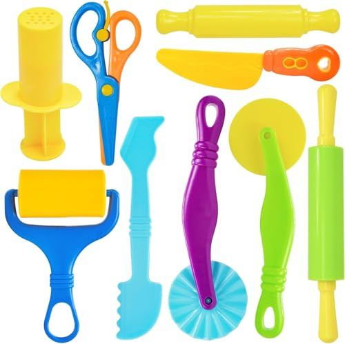 Knete Zubehör 9 Teile Knetwerkzeug Set Extra Robust & Leicht Reinigbar, Knetspielzeug für Play Doh DIY Basteln Kreative Kinder Spielzeug Geschenk ab 2 Jahre (Farbenfrohes Design)