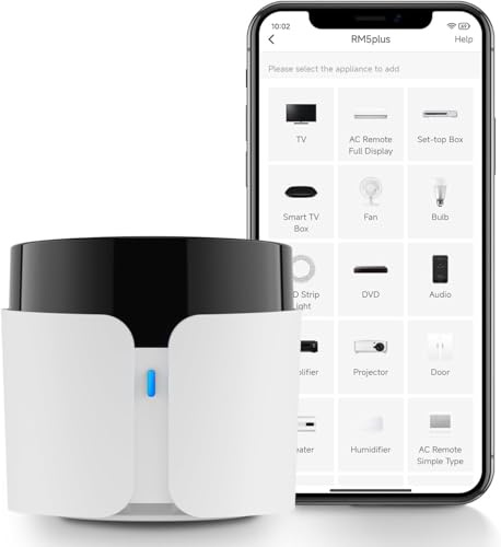 Broadlink RM5 plus Universal-Infrarot-Fernbedienung, WLAN-Smart-Home-Hub für TV, AC und Audio (IR 38 kHz), 2,4 GHz WLAN erforderlich, Sprachsteuerung mit Alexa & Google Home