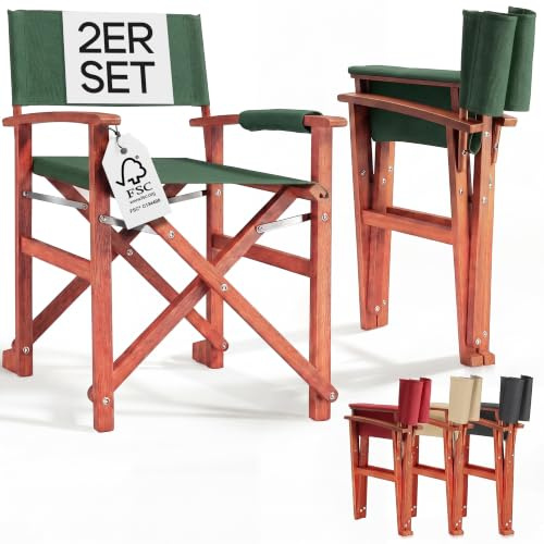 Casaria® Regiestuhl 2er-Set, wetterfest, FSC®-Zertifiziert, grün | Klappbar, aus Eukalyptusholz, mit Armlehnen, als Schminkstuhl, Waschbar, 46cm Sitzhöhe, Bis 160kg belastbar