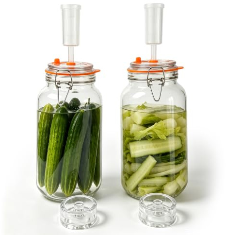 FARYODI 2 l fermenteringsglas, 2-pack fermenteringsglas med jävul och vikt, jäsglas för surkål, kimchi, kombucha och pickles (64 oz)