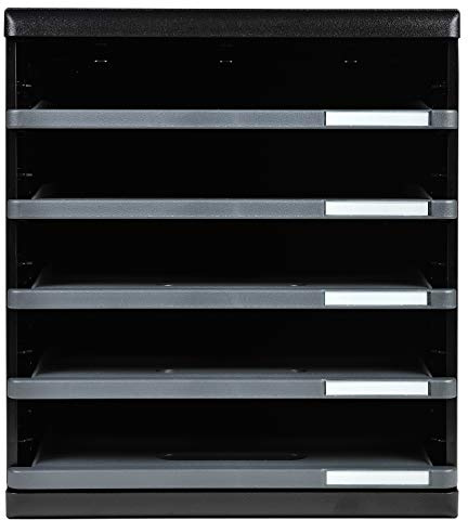 Exacompta 303714D Ablagebox Modulo mit 5 offene Schubladen für DIN A4+ Dokumente. Belastbare Schubladenbox mit hoher Kapazität für mehr Platz auf dem Schreibtisch schwarz / mausgrau