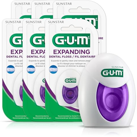 Expanding Dental Floss - Waxed Woven Floss - Effective Plaque Removal for Tight Teeth - Unflavored, 1 Count(Pack of 6)