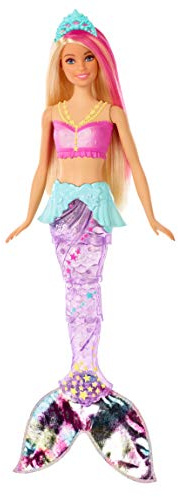 Barbie GFL82 -Dreamtopia Glitzerlicht Meerjungfrau mit Schwimmbewegungen, Unterwasser-Lichteffekten (ca. 30cm), blonden Haare und pinken Strähnen, Geschenk für Kinder im Alter von 3 bis 7 Jahren