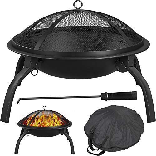 Yaheetech Feuerstelle Feuerschale mit Funkenschutz, Klappbare Feuerkorb Outdoor Fire Pits Feuerschalen für den Garten, Winter Heizung, Wohnmobil Reisen und Camping, Ø54 cm