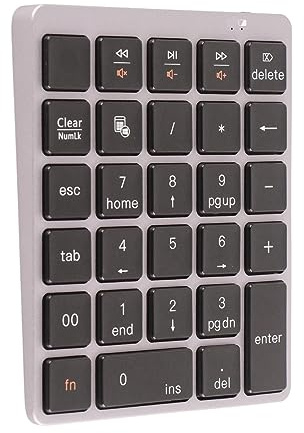 Dilwe Wireless Numeric Keypad, Bluetooth 3.0 Numpad, 28 Tasten Slim Zahlenblock, Tragbare Finanzbuchhaltung Zahlentastatur für Laptop, Desktop-Computer, PC