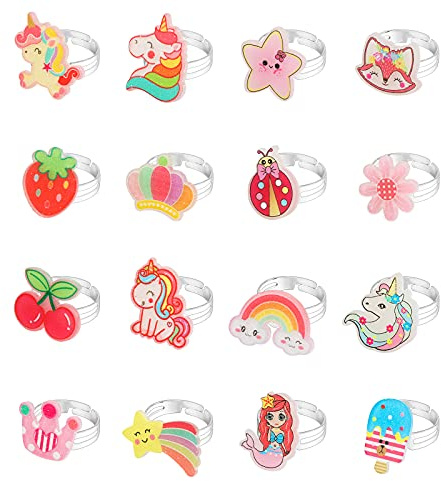 HIFOT 16 Stück Kinderringe Set Mädchen, Verstellbare Ringe Meerjungfrau Einhorn Ring Schmuck Set, Prinzessin Dress up Party Favors Ring