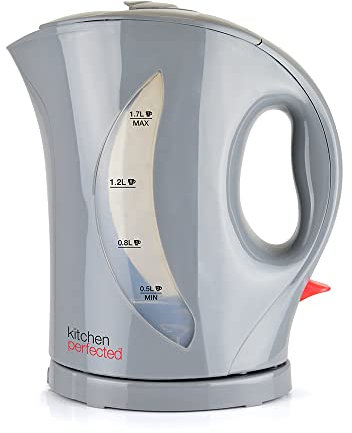 Kitchen Perfected 2000W 1.7L Electric Cordless Kettle - Dual Water Level Windows with Cup Indicators - Washable Filter - On/Off Indicator Light -Automatic Safety Shut-Off - E1524GR - Anthracite Grey