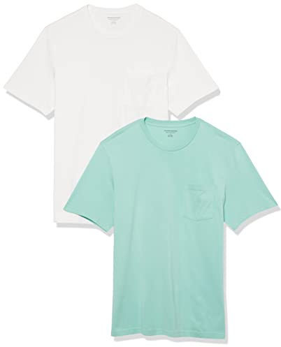 Amazon Essentials Men's T-Shirt Slim-Fit Short-Sleeved Crewneck Pocket, Pack of 2