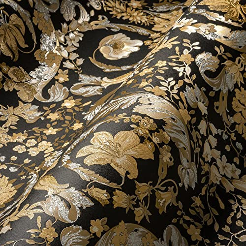 Versace Wallpaper Floral 387065 Gold Black Silver Designer Tendril Baroque 10.05 x 0.70 m Made in Germany