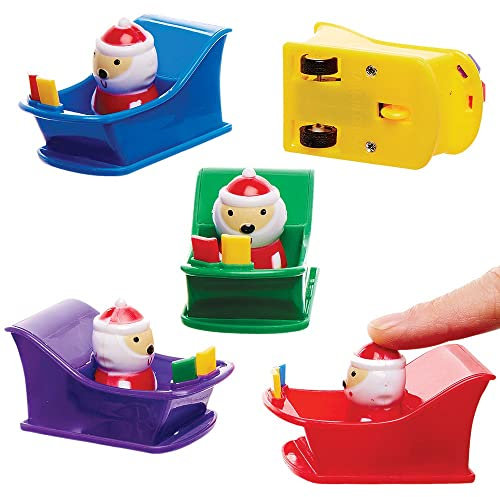 Baker Ross FX409 Santa Sleigh Pull Back Racers - Pack of 5, Xmas Racing Toys for Kids, Toys for Kids Party Bags and Christmas Stockings