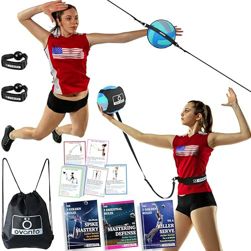 OVANTO Volleyball-Trainingsgeräte-Hilfe - Solo Volleyballausrüstung in 4 Stilen zum Servieren, Spike, Setzen und Passieren wie EIN Profi - Verstellbare Volleyball-Übungsgeräte Geschenk für Anfänger &