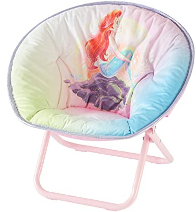 Disney Little Mermaid Toddler Saucer Chair,19” Folding Kids Chair with Cushion, Portable Lounge Seating, Ages 3+