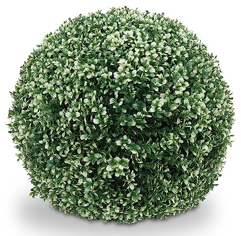 Mendler Künstlicher Busch HWC-L77 Outdoor Ø 55cm - weiß | Buchskugel, Dekopflanze, Buchsbaumkugel, Kunstpflanze, Buxus