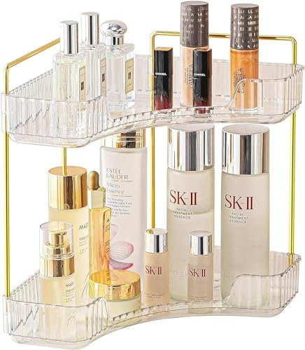 MOACC Organizzatore di Trucco, Organizzatore di Cosmetici ad Grande Capacità, Organizzatore di Profumi, Make Up Organizer Adatti per Toeletta Camera da Letto Bagno Cucina, 2 Strati, Chiaro