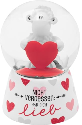 Sheepworld drömkula motiv 'Hab Dich love | Snöboll, glas, höjd 6,5 cm, polyharts, motivtryck | kärlek, alla hjärtans dag | 48522