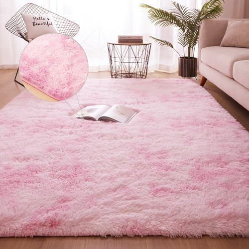 NINGBAI Hochflor Teppich wohnzimmerteppich 200 x 300 cm Einfarbiger Kurzflorteppich, Wolle Bettvorleger Sofa Matte Shaggy, Pflegeleicht Schmutzabweisend für Wohnzimmer, Schlafzimmer, Rosa