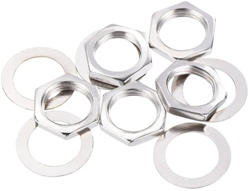 QUARKZMAN 5er Set Gitarrenmuttern und Unterlegscheiben M9 Gitarren Ein- und Ausgangsbuchsenmuttern Schwarz für Gitarre Bass, Silber