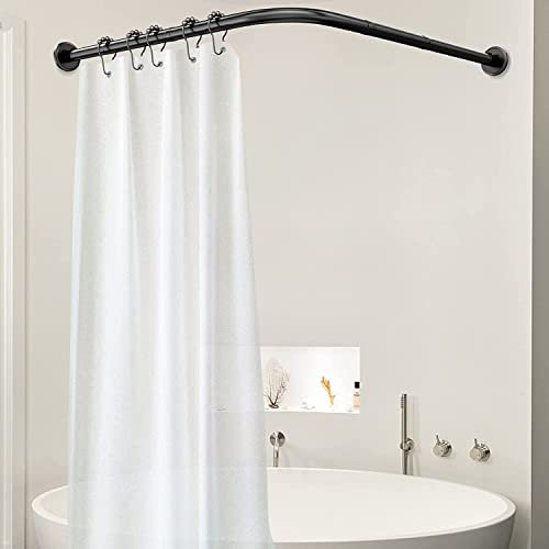 Duschvorhangstange, L-Form, ohne Bohren, Duschvorhangstange, teleskopisch, gebogen, mit Haken und Duschvorhang, Duschvorhangstangen, verstellbar, 304 Edelstahl, für Badewanne, Duschvorhangstange, ge