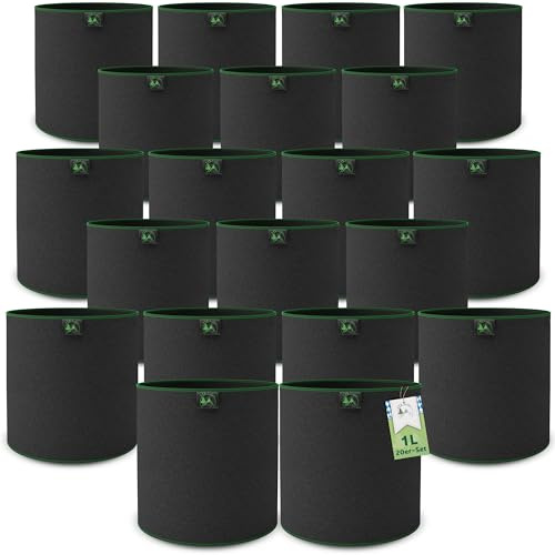TTL GARDEN 20x 1L Pflanzsack aus Vlies Stoff aus 300 g/m² Filz & Vlies - | - Stofftopf 20er Set 1 Liter Anzucht & Aufzucht Pflanztaschen Filz & Vliesstoff - Pflanzgefäß Pflanzbeutel Wachstumstasche