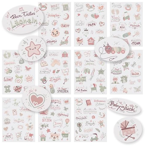 CraftWerk Baby Sticker Set - 165 Transparente Deko Aufkleber für Babyalbum, Fotoalbum & Geschenke - Meilenstein Scrapbook Zubehör für Jungen und Mädchen