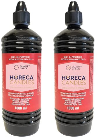 Horeca Candles - Olio per Lampade – 2x1L di Cera Liquida, Senza Fumo e Odore, Olio di Paraffina, Lunga Durata, Ideale per Uso Interno ed Esterno, Lampade a Petrolio e Torce, Fiaccole da Giardino