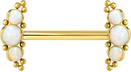 PIERCINGLINE Titan Barbell mit Push Fit 3 SYNTHETISCHE OPALE + KUGELN Brustwarzenpiercing Nippelpiercing Farb & Größenauswahl