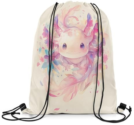 Klassische Kordelzugbeutel Cartoon Axolotl Süßer Salamander Kordelzug-Rucksack Retro Yoga-Tasche 36X42Cm Cinch Bag Für Reisen Einkaufen Schwimmen