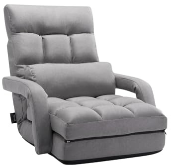VEVOR Silla de Suelo, Sillón de Suelo con 5 Posiciones Ajustables y Respaldo, Sillón Plegable con Reposabrazos para Adultos, Sofá Cama con Cojín de Respaldo para Sala de Estar y Dormitorio, Gris