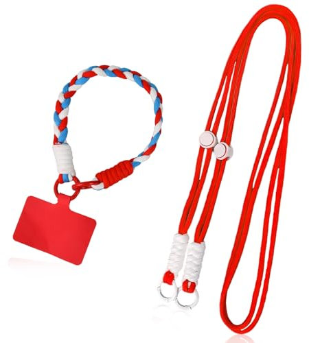 Cuerda para Móvil Universal con Parche, 2Pcs Cadena con Hebilla Cuerda, Cordón para teléfono Celular, Cordón Colgante Movil Correa Ajustable, Correa Cruzada y para la Muñeca para Todas Fundas de Móvil
