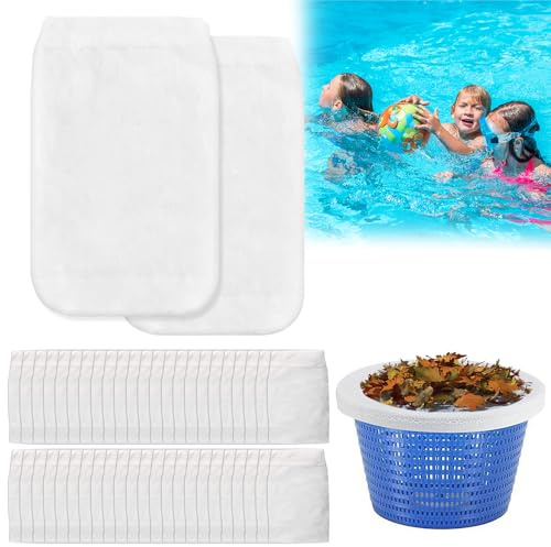Afenau 50 Stück Pool Skimmer Socken, Schwimmbad Skimmer Socken, Wiederverwendbar Filter Skimmer Pool, Filter Skimmer Netz Pool, Pool Skimmer Socks für Reinigung Schmutz und Blättern - Weiss