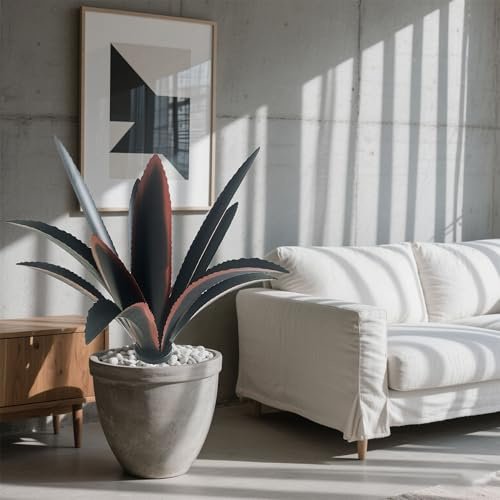 clyqyy Sculpture en métal en forme de plante d'agave, décoration d'extérieur rustique, plantes d'agave en métal pour cour, jardin, pelouse, personnalisable (12 feuilles, noir)