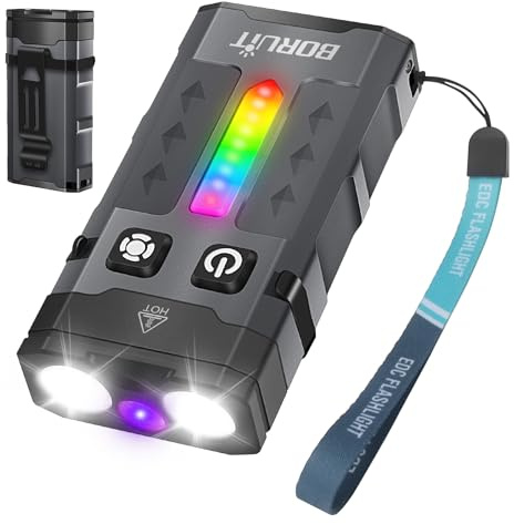 BORUIT EV20 Mini Torch with 365nm UV Light,1100 Lumen EDC Pocket Flashlight | Rechargeable Small Torch Flowing Side Lamp with Clip, IP66 Waterproof, Magnetic Base, for Camping Repairing Outdoor Emergency