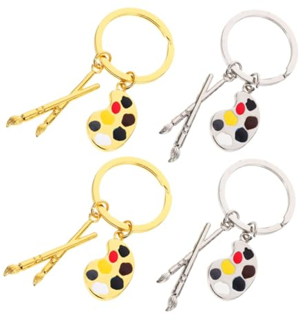 Healeved 4pcs Paintbrush Keychain Artist Metal Palette Bag Shape Keychain Spring Festival Diy Charm Pendant