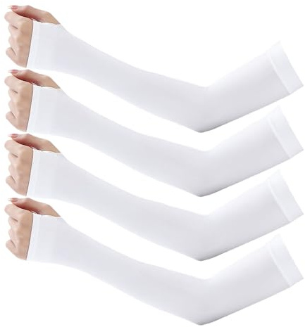 2 Pairs Uv Protection Cooling Arms Sleeves, Cooling Compression Arm Sleeve, Sun Protection Arm Sleeve for Cycling, Driving,Golf, Hiking,Outdoor Sports UPF 50+,Breathable for Men Women(Blue and White)